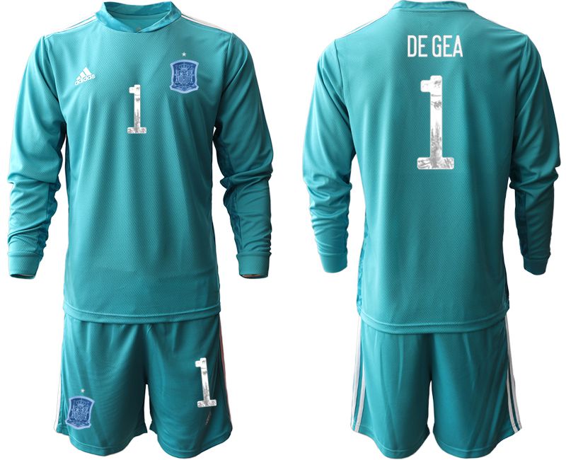 Men 2021 World Cup National Spain lake blue long sleeve goalkeeper #1 Soccer Jerseys->->Soccer Country Jersey